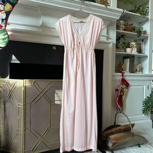 Vintage 70s Blush Pink Night Gown Lingerie Pajamas Lace S/M